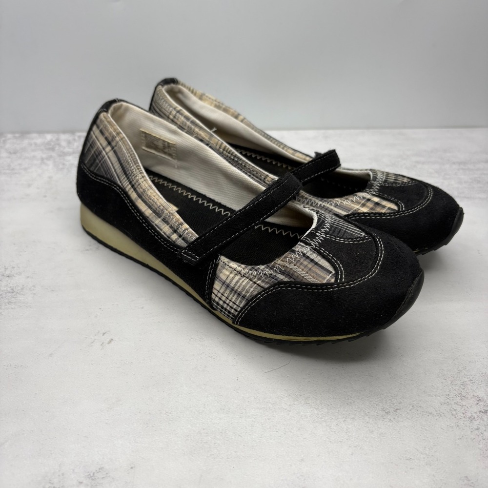 VTG Y2K American Eagle Mary Jane Sneakers Flats 6.5 Black Suede Plaid Preppy